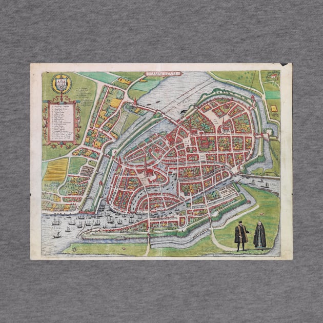 Vintage Map of Hamburg Germany (1590) by Bravuramedia